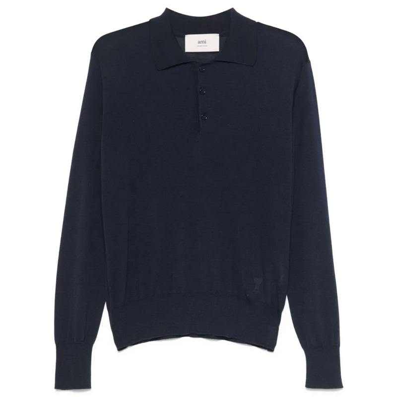 AMI Paris Polohemd Navy Blue Long-Sleeve Polo Shirt Black
