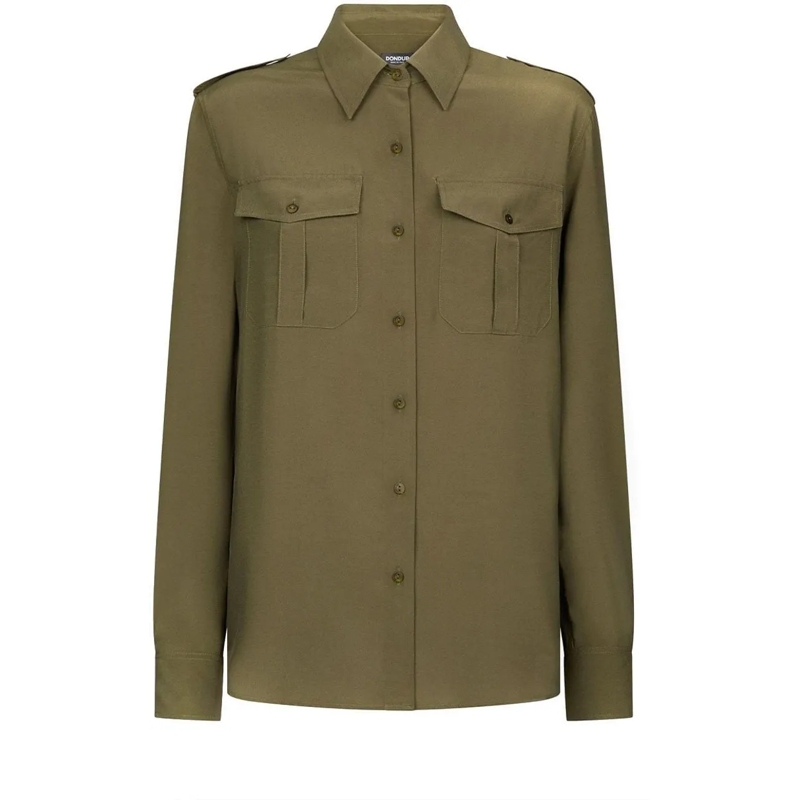 Dondup T-Shirt Vibrant Green Button-Up Shirt With Epaulets And Du Green