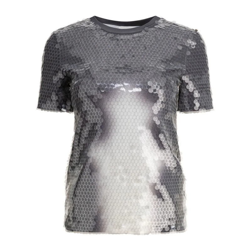 Max Mara T-shirt Shimmering Sequin-Embellished Grey Top Grey