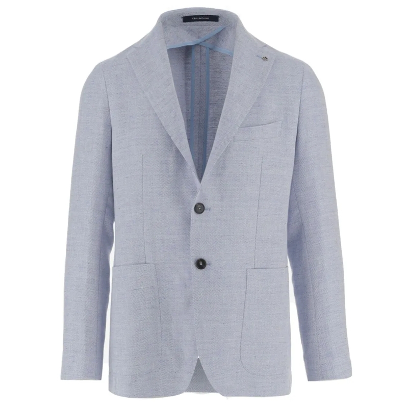 Tagliatore Blazer Light Blue Single-Breasted Jacket With Herringbone White