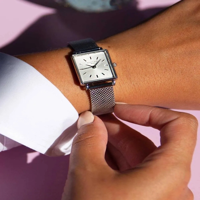 Rosefield Quarzuhr Damenuhr Boxy XS Mesh silber(Image 2)