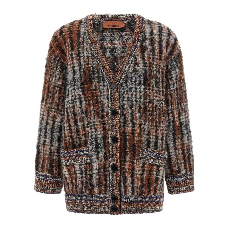Missoni Strickjacke Multicolor Plaid Cardigan With V-Neck Brown
