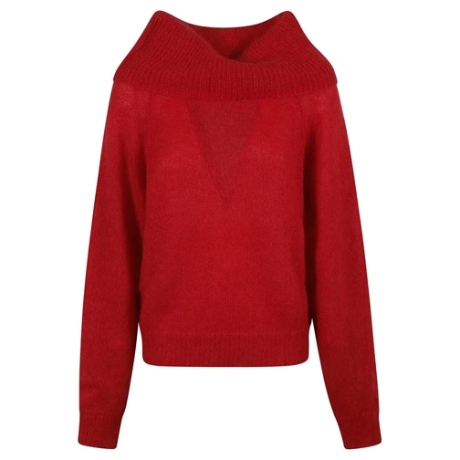 P.A.R.O.S.H. Pull Cozy Red Knit Sweater With Off-Shoulder Design Red