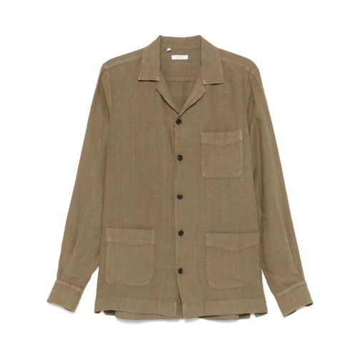 Boglioli Chemises Olive Green Relaxed-Fit Overshirt With Button Fast Green