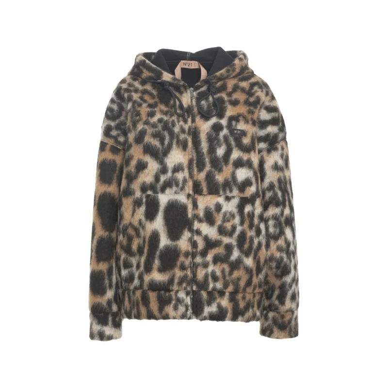 N°21 Veste en shearling Oversized Faux Fur Jacket With Animal Print And Dr Grey