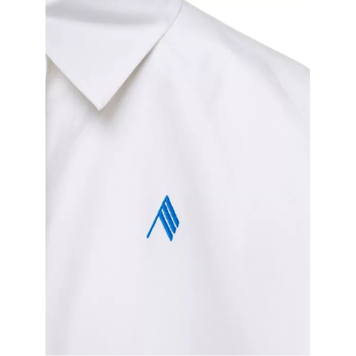 The Attico Jill White Cropped Shirt With Light Blue Logo Emb White