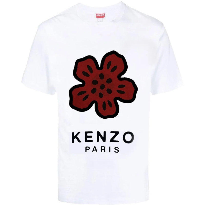 Kenzo T-shirt Graphic White Cotton T-Shirt With Flower Design White