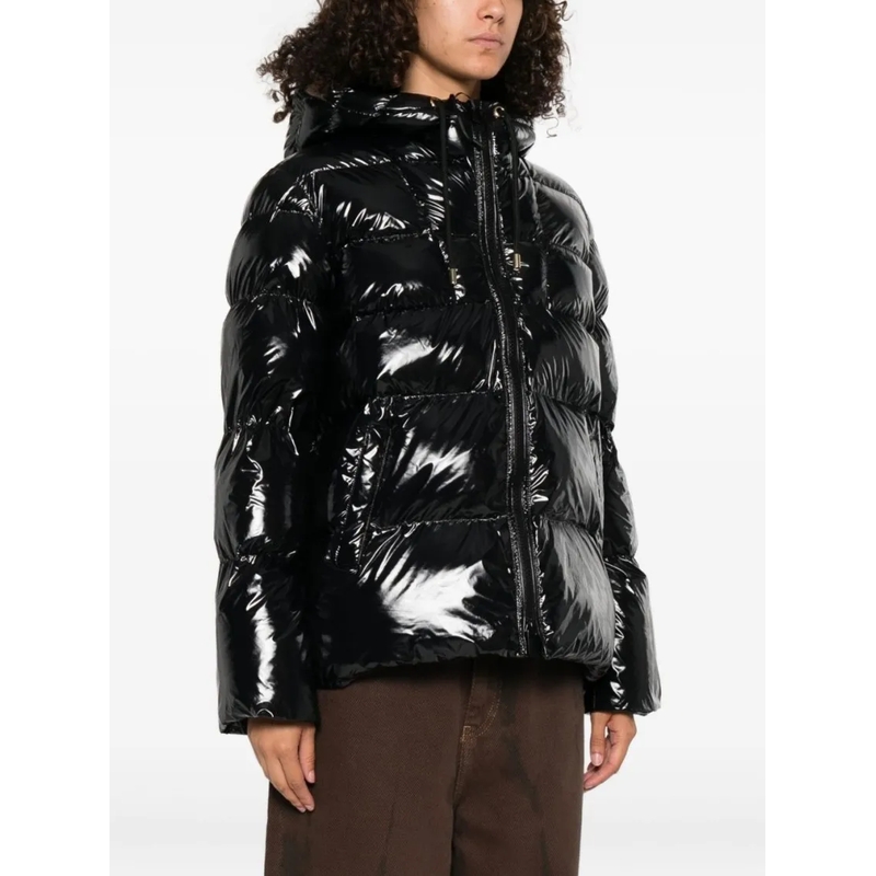 Pinko  Glossy Puffy Coat With Hood And Relaxed Fit Black(Image 5)