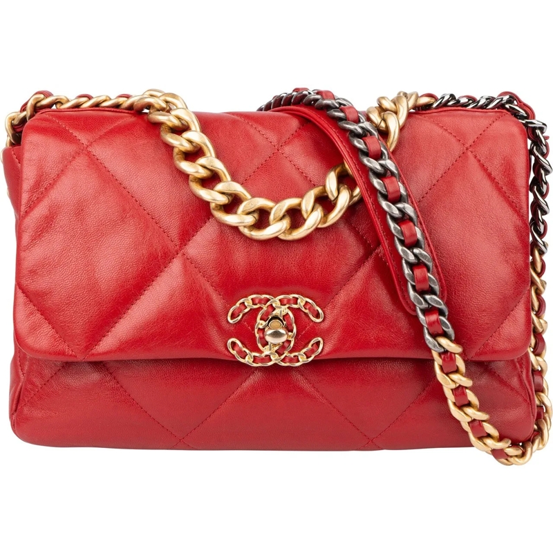 Chanel Fourre-tout Chanel 19 Quilted Lambskin Single Flap Crossbody B rot