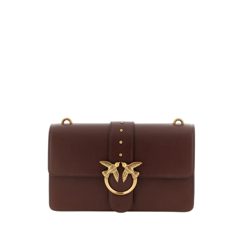 Pinko Schultertasche Structured Rectangular Bag With Gold-Tone Bird Cla Brown