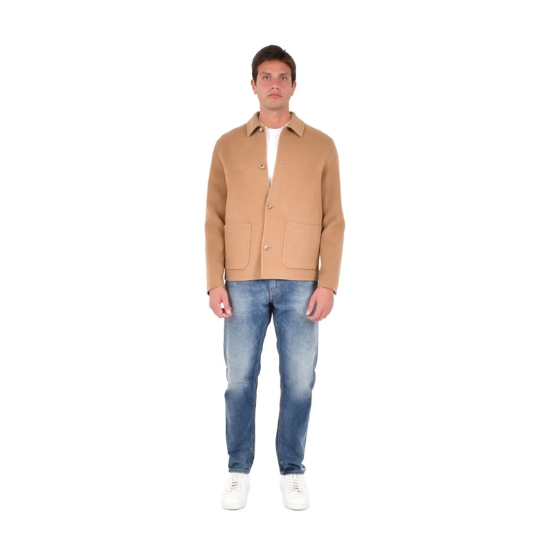 Jacob Cohen  Camel Wool Jacket With Stylish Shirt Collar Brown