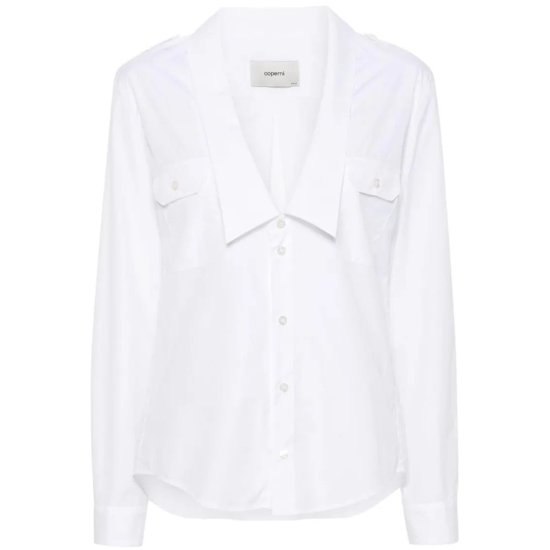 Coperni Blouse V-Neck White Cotton Poplin Top White