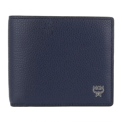 MCM Otto Grained Small Card Wallet Pistol Blue Bi-Fold Portemonnaie