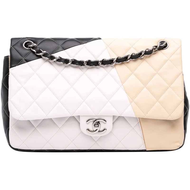 Chanel Sac à bandoulière Jumbo Classic Tricolor Lambskin Colorblock Double  braun