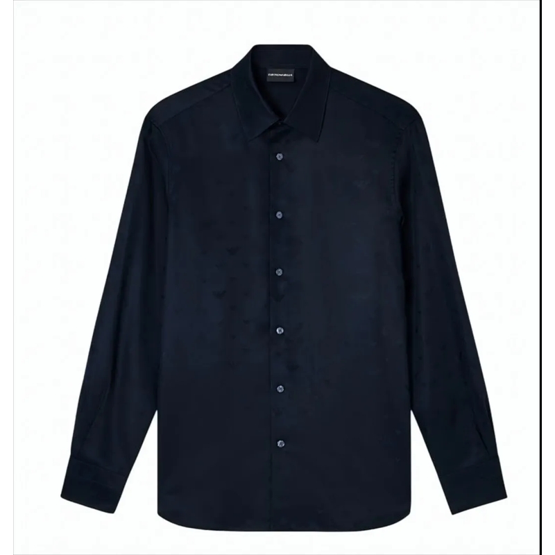Emporio Armani Overhemd Lyocell Jacquard Shirt With All-Over Eagle Design Black