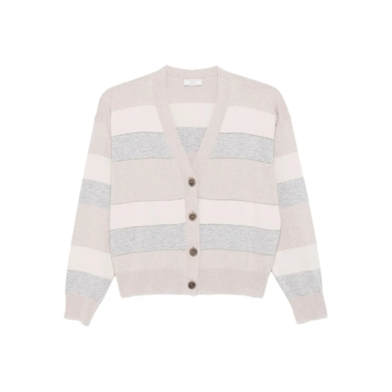 Peserico Trui Beige Button-Down Sweater With V-Neckline White