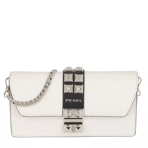 Prada Studded Chain Wallet Leather White Crossbody Bag
