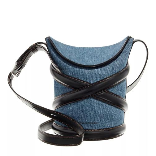 Alexander McQueen Leather And Denim Curve Bucket Bag  Blue Sac reporter