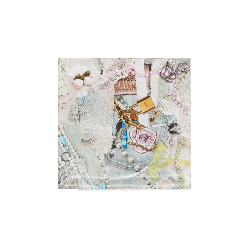 Acne Studios Écharpe légère Bedruckter Seidenschal WHITE MULTICOLOR WHITE MULTIC