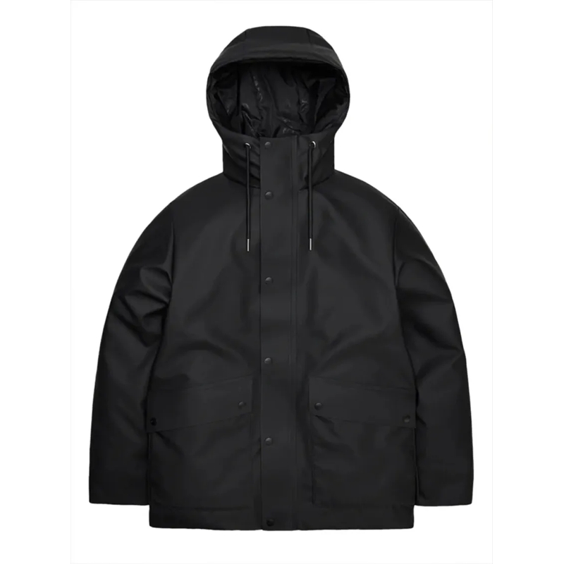 Rains Parka Boxy Oversized Hooded Jacket Black