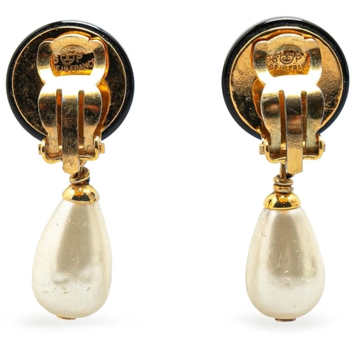 Chanel Créole Gold Plated Faux Pearl CC Drop Clip On Earrings gold (Image 2)