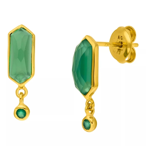 Leaf Earring Cube green agate, silver gold plate Ohrhänger