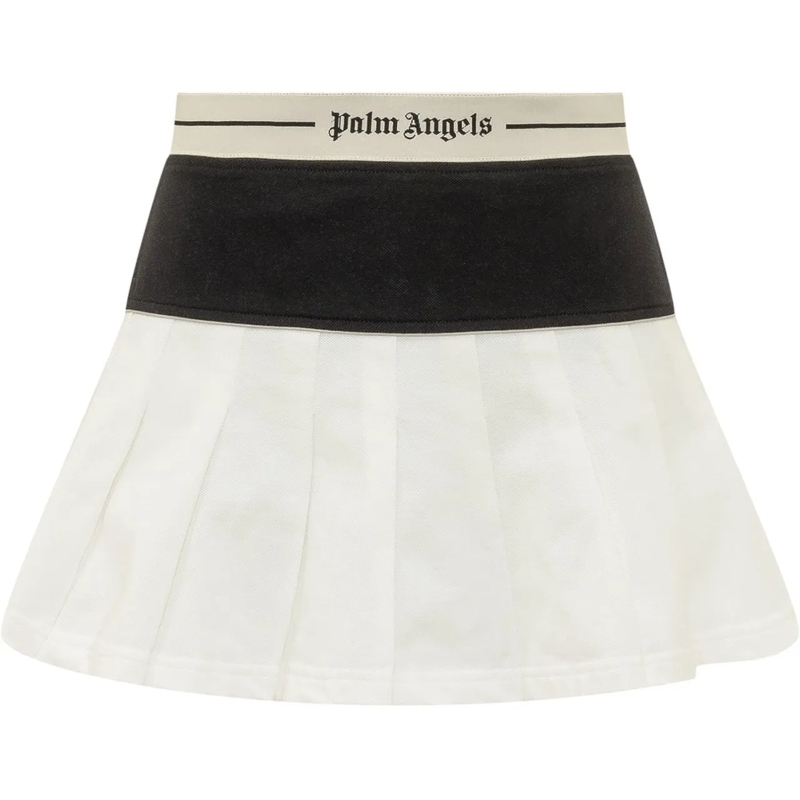 Palm Angels Minirock Gonna Corta Plissettata con Fascia Logo weiß