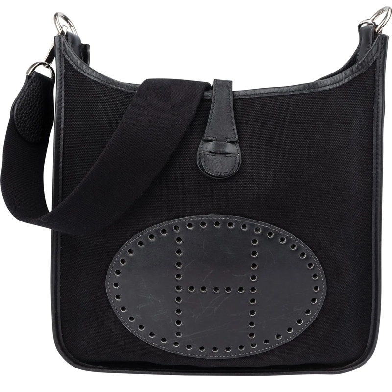 Hermès Schultertasche Hermes Classic Black Cotton Evelyne PM Crossbody B schwarz