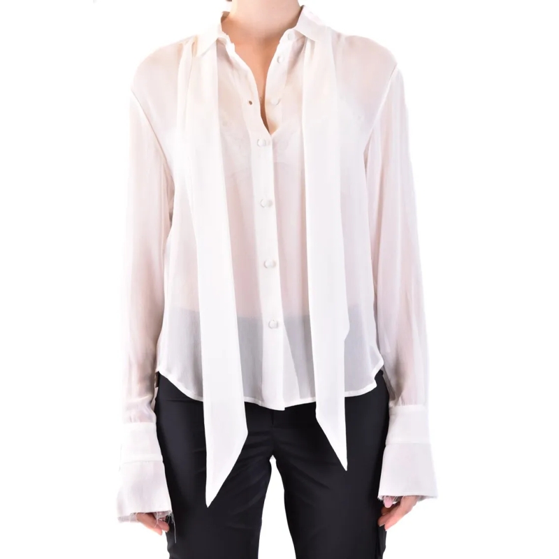 Philosophy Di Lorenzo Serafini Hemd Viscose Shirt With Tie Detail And Sheer Finish White