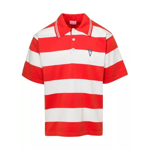 Kenzo White And Red Polo T-Shirt With Embroidered Logo I Red 