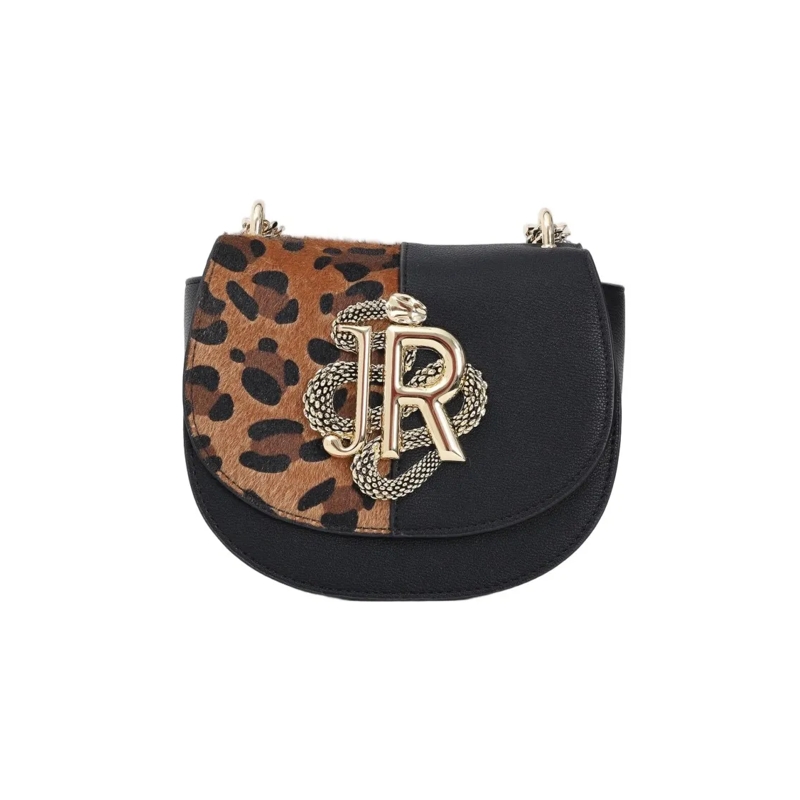 John Richmond Schultertasche Leopard Print Shoulder Bag With Gold-Tone Emblem Black