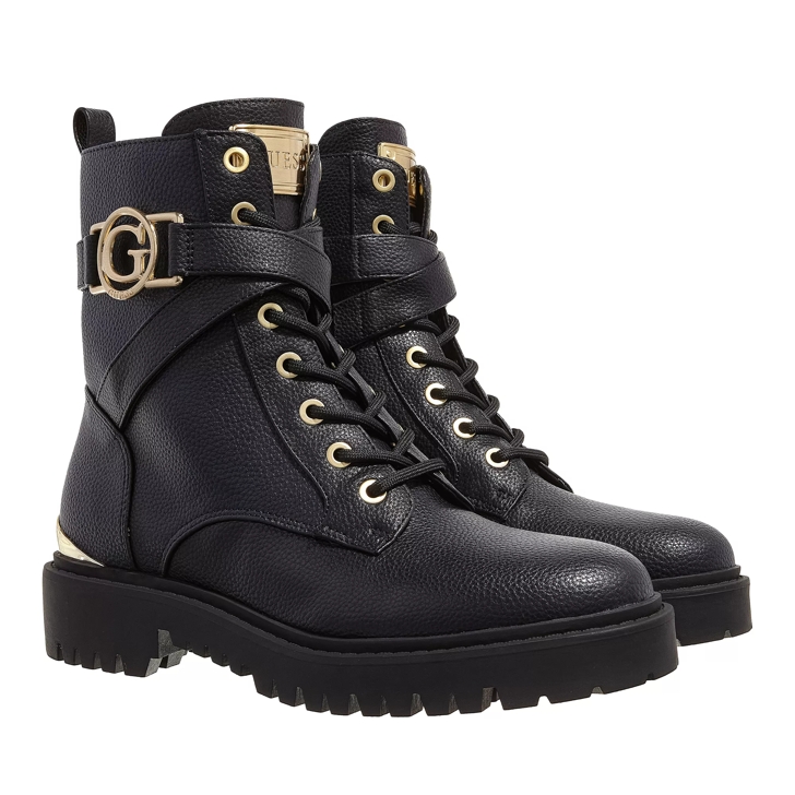 guess black boots gold buckle