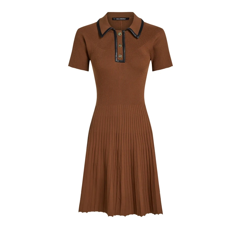 Karl Lagerfeld Kleid Polokleid mit Kunstlederdetails Kleid braun