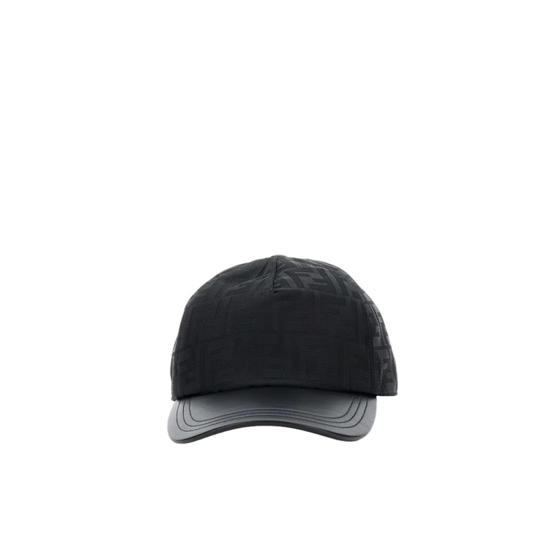Fendi Hut Cotton Hat With Leather Visor Black