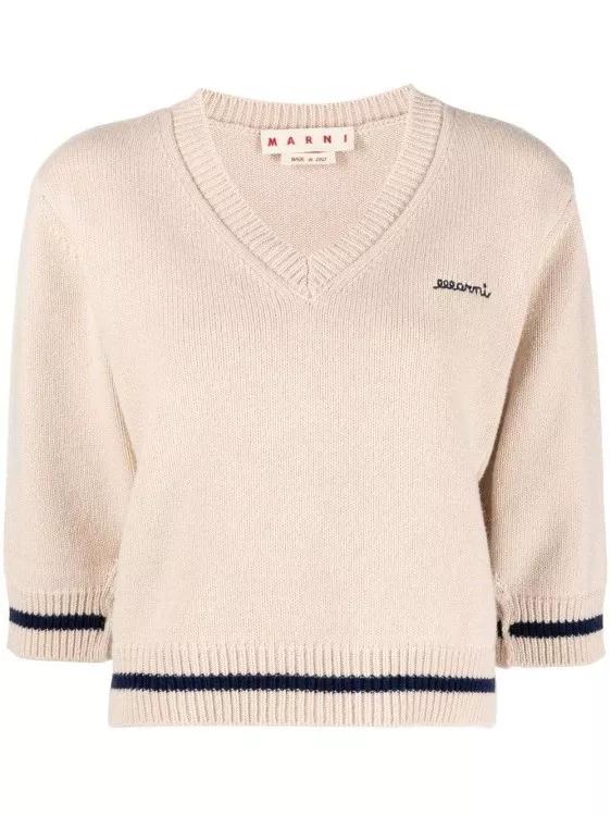 Thumbnail - Marni - Llogo-Embroidered V-Neck Jumper - Größe 42 - beige