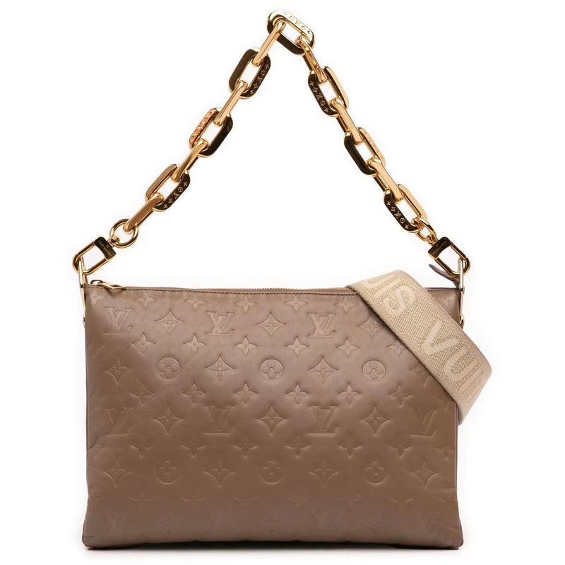 Louis Vuitton Schultertasche Monogram Embossed Puffy Lambskin Coussin MM braun