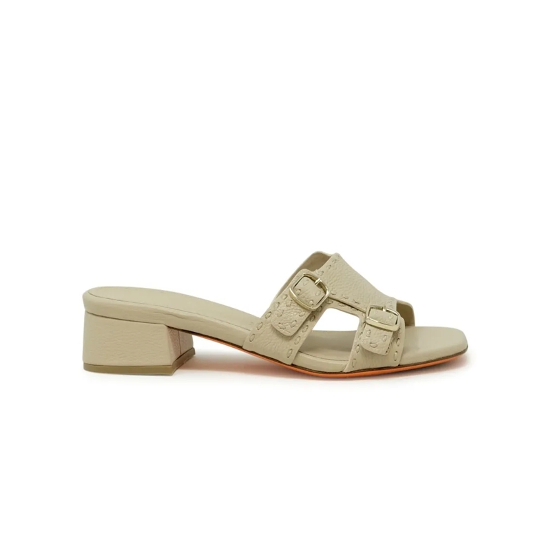 Santoni Sandalen Beige Leather Backless Sandal Neutrals