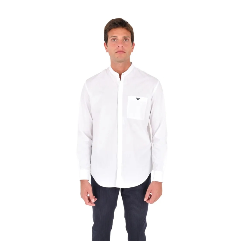 Emporio Armani Overhemd Mandarin Collar White Shirt With Contrasting Logo White