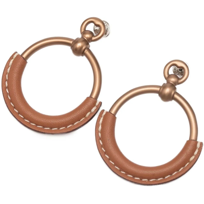 Hermès Creolen Gold Plated Barenia Loop Earrings braun