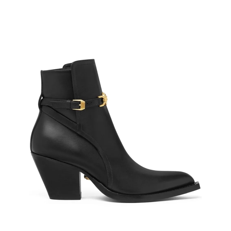 Versace Bottes Calf Leather Ankle Boots Black