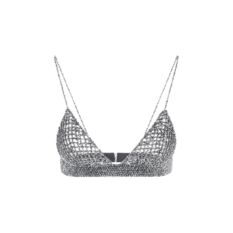 Golden Goose Blouse Beaded Top In Grey Mesh, Bralette Design Grey