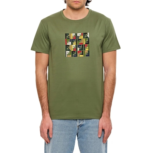 Fendi T-shirts Triple Ff Embroidery Cotton T-Shirt Green