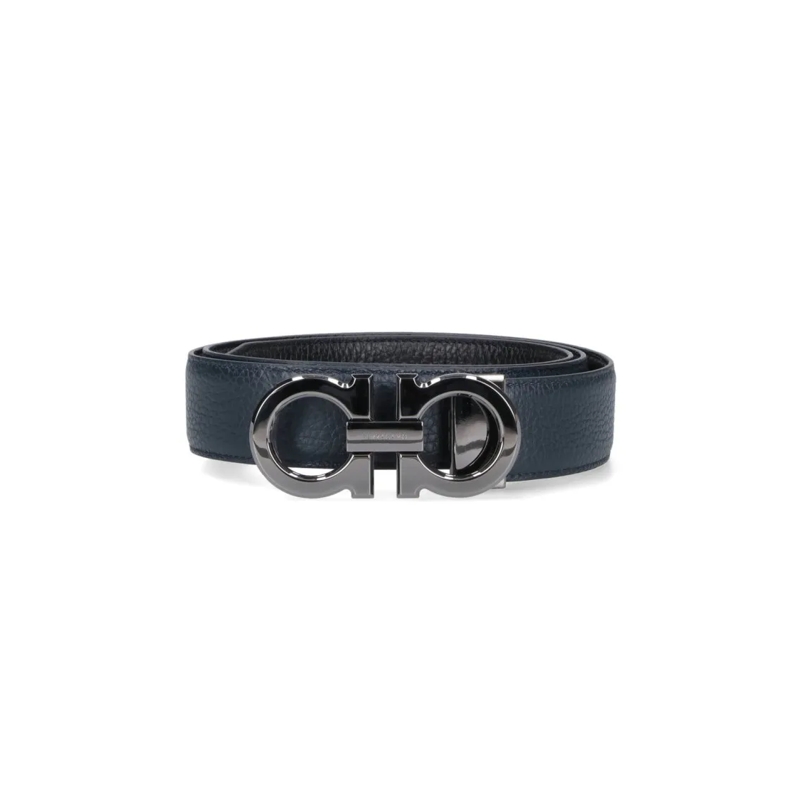 Salvatore Ferragamo Gürtel Reversible Textured Leather Belt With Interlocking Black