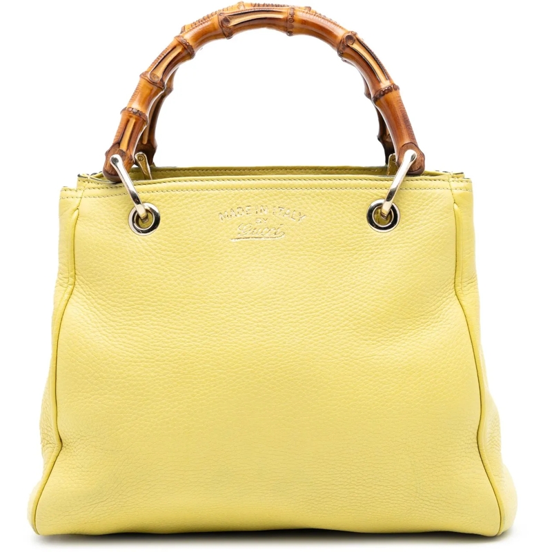 Gucci Schultertasche Small Calfskin Bamboo Shopper Satchel gelb