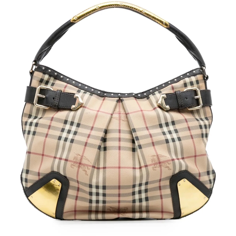 Burberry Sac à bandoulière Haymarket Check Coated Canvas Hobo Bag braun