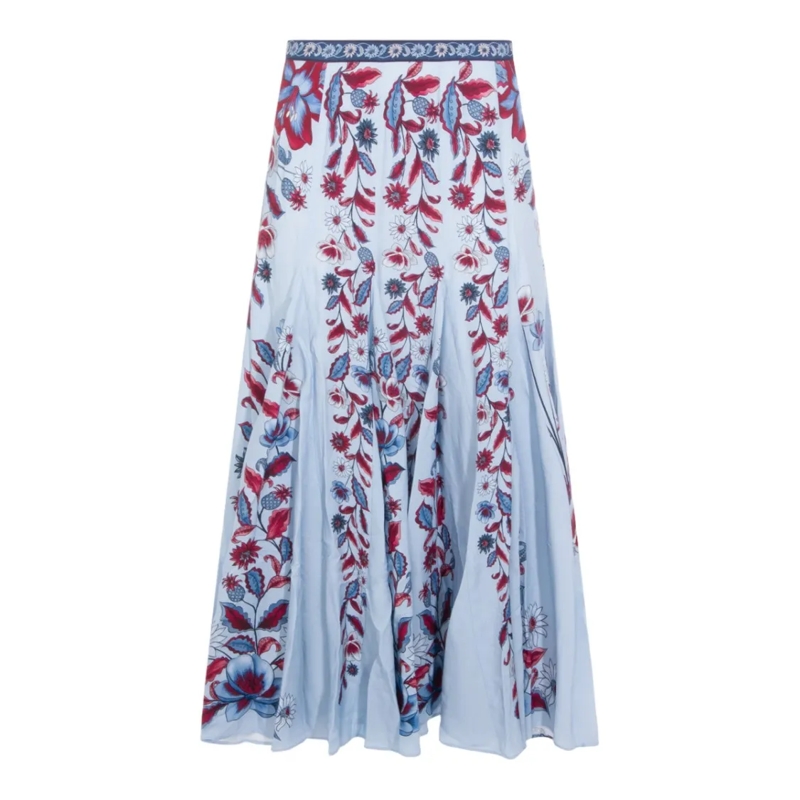 Farm Rio Jupe midi Mid-Length Skirt With Vibrant Floral Abstract Patt Blue
