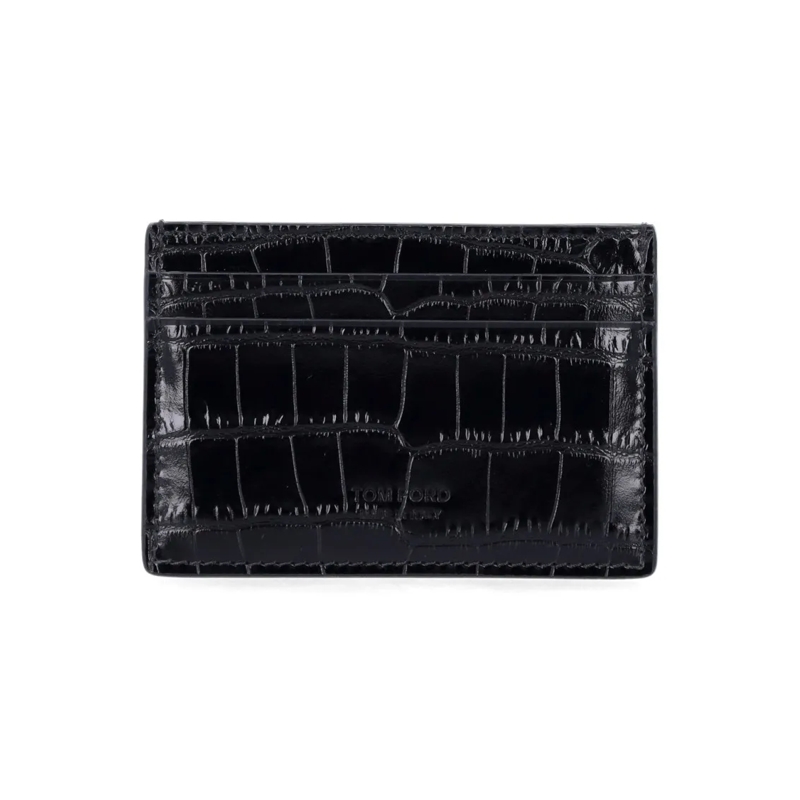 Tom Ford Geldbörse Croco Embossed Leather Cardholder Black