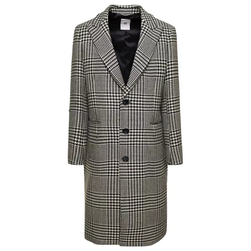 Pt Torino Black And White Single-Breasted Coat With Check Mo Black 