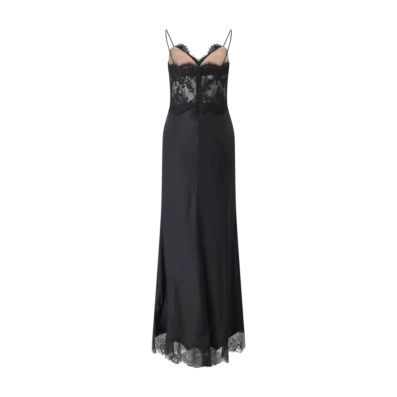 Self Portrait Maxikleid Midikleid aus Satin & Spitze schwarz(Image 3)