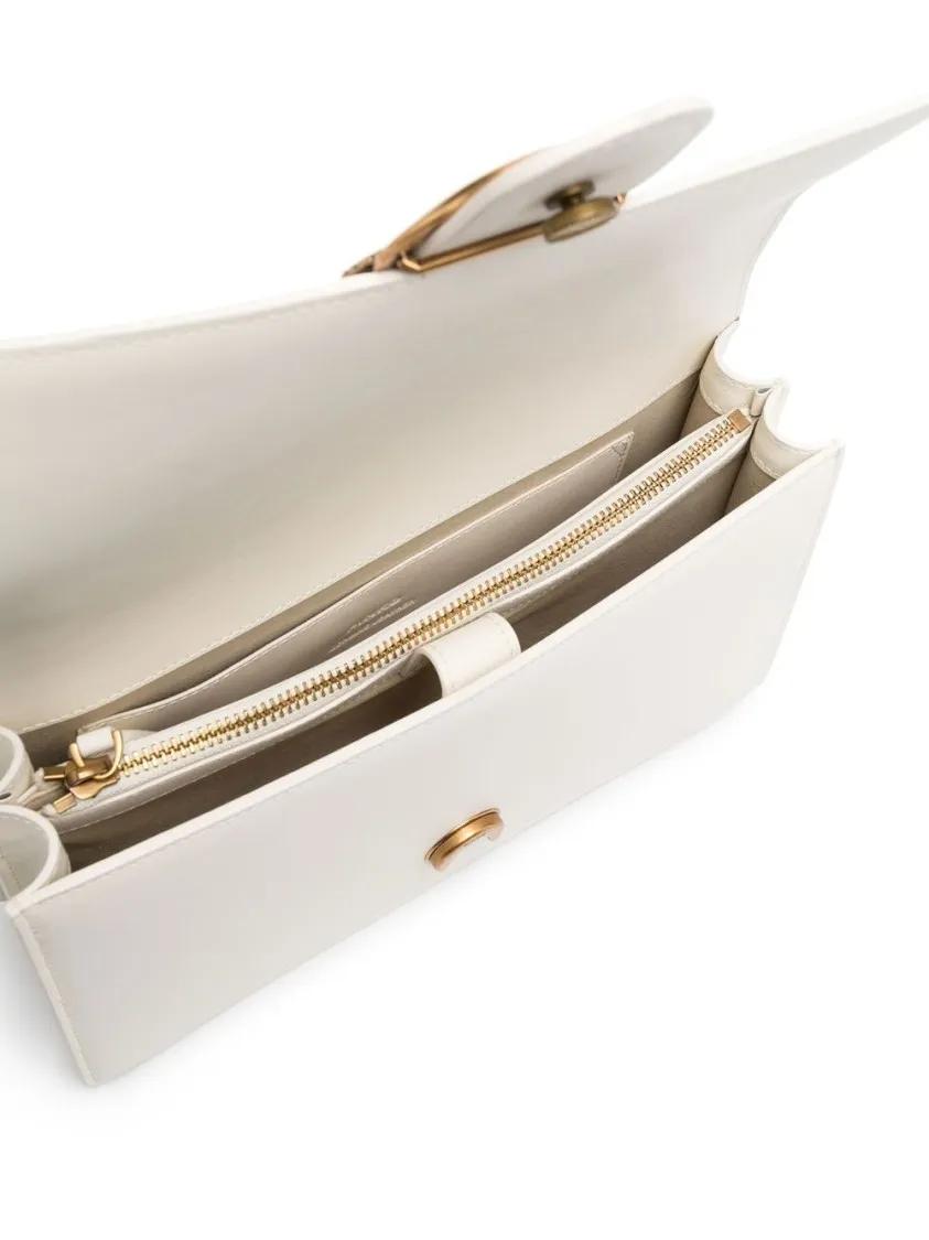 Pinko Hobo bags Cloud White Calf Leather Handbag With Gold-Tone Ac in beige